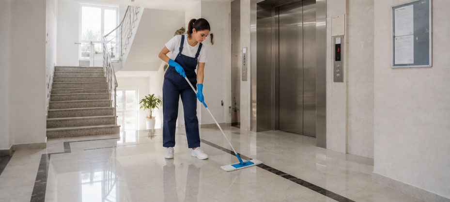 apartman temizliği yapan kadın